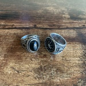 Stainless Steel Black Silver Vintage Signet Ring
